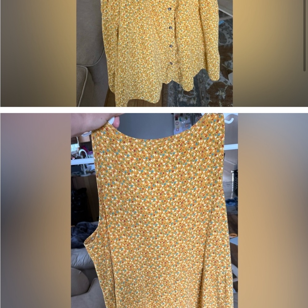 Yellow Floral Button-Up Blouse
